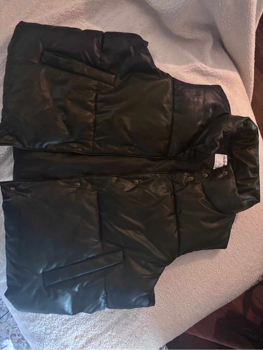 Old Navy Black Quilted Faux-Leather Puffer Vest